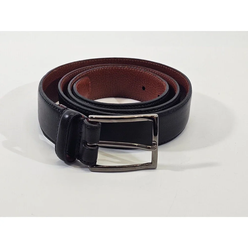 NORDSTROM MEN'S SHOP Men's Size 38 Italian Leather Belt Gunmetal Buckle 1-3/8